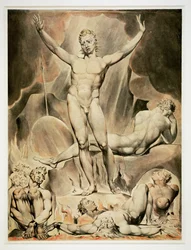 Satan wekt de opstandige engelen op (pen en aquarel op papier)