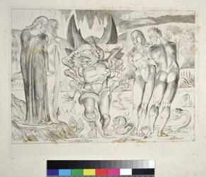 De Cirkel van de Dieven: Agnolo Brunelleschi aangevallen door een zesvoetige slang. Inferno, Canto XXV, illustratie bij de 