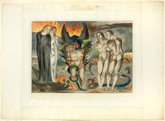 De cirkel van de dieven; Agnolo Brunelleschi aangevallen door een zesvoetige slang. Inferno, canto XXV