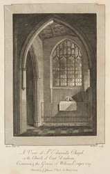 Uitzicht op de kapel van St. Edmund in de kerk van East Dereham, met het graf van William Cowper Esquire