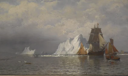 Walvisvaarder en vissersvaartuigen nabij de kust van Labrador, ca. 1880