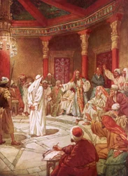 Jezus voor Kajafas en de Raad gebracht