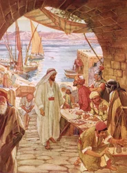 Jezus beveelt Mattheüs, de tollenaar, hem te volgen