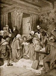 Robert Bruce verleent een Charter, 1329, illustratie uit 