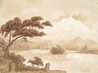 recto: Landschap met meer en bergen