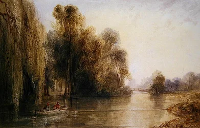 Figuren roeien op een Franse rivier