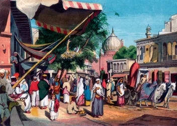 Een straat achter Jami Masjid, Delhi, India, 1857