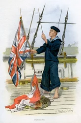 Matroos van de Koninklijke Marine seint, ca. 1890-ca. 1893