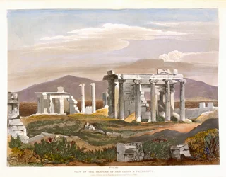 Uitzicht op de tempels van Erectheus en Pandrosus, de Akropolis, uit 