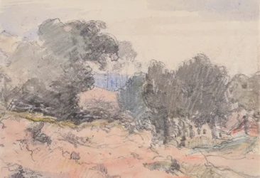 Landschap: huis en bomen