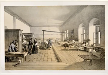 Een zaal in het ziekenhuis van Scutari, gegraveerd door E. Walker, 1856