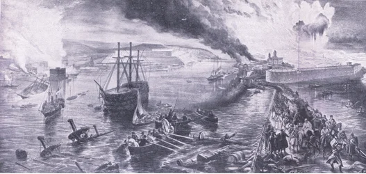 De val van Sevastopol en de terugtocht van de Russen, 8 september 1855, illustratie uit Britse gevechten op land en zee, 1915