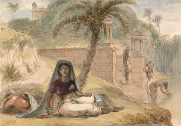 Indiaans Meisje Zittend bij een Rivier