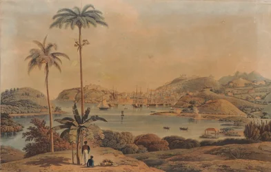 Uitzicht op de stad St. George en Richmond Heights op het eiland Grenada, genomen vanaf de baai door luitenant-kolonel Wilson, 1819