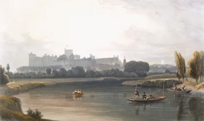 Windsor Castle vanaf de Theems: een Westelijk uitzicht, en vissen vanaf punters