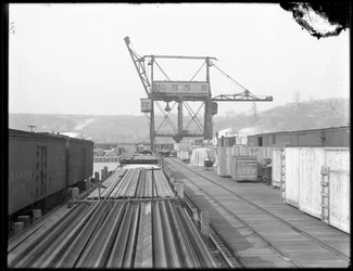 Rechtstreekse lader bij de West Shore Rail Road, Weehawken, New Jersey, 1912