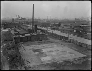 U.S. Metal Products Company fabriek, Borden Avenue en Newtown Creek, Queens, New York, 26 augustus 1914