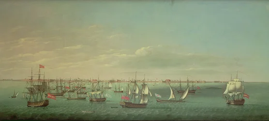 Britse, Franse, Portugese en Spaanse Koopvaarders en Oorlogsschepen bij Cadiz