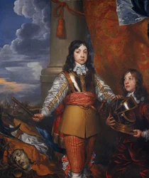 Charles II, 1630 - 1685. Koning der Schotten 1649 - 1685. Koning van Engeland en Ierland 1660 - 1685 (toen Prins van Wales, met een page)
