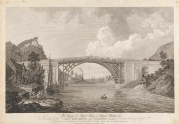 Uitzicht op de gietijzeren brug bij Coalbrookdale