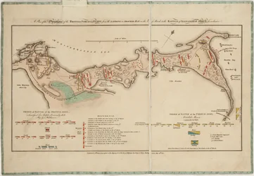 Een plan van de operaties van de Britse troepen in Egypte van de landing in Aboukir Bay op 8 maart tot de Slag bij Alexandrië op 21 maart inclusief