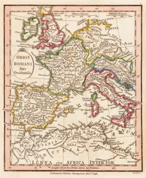 Westelijk deel van het Romeinse Rijk. Kaart.