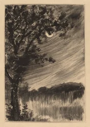 Landschap bij Maanlicht met Boom aan de Linkerkant