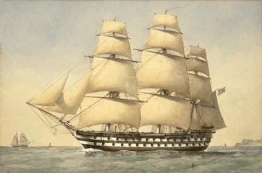 HMS Bellerophon voor de kust, 1875
