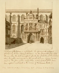 Zuidelijke aanblik van de ingang van Guildhall, City of London, 18e eeuw