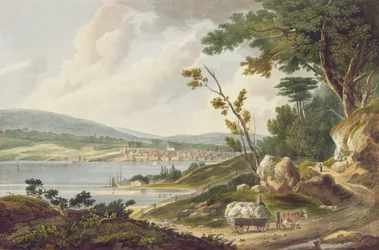 Newburg, nr.14 van de Hudson River Portfolio, gegraveerd door J. Hill
