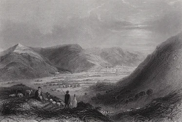 Berg Gerizim en de Vallei van Nablous, vanaf Berg Ebal (gravure)