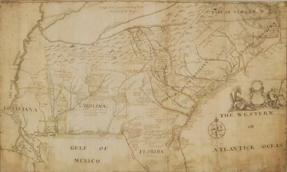 Kaart van het zuidoostelijke deel van Noord-Amerika, 1721