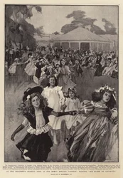 Op het kinderfeest van de liefdadigheidsinstelling in de Koninklijke Botanische Tuinen, dansend Sir Roger de Coverley