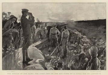 De heraut van de dageraad, het eerste schot van de dag afgevuurd door een marinekanon bij Ladysmith