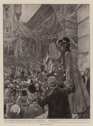 De Processie langs de Rechtbanken, de Infanterie met een Veroverde Transvaalse Vlag