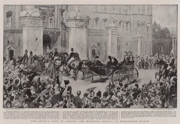 Het bezoek van de koningin aan Londen, de aankomst van Hare Majesteit bij Buckingham Palace