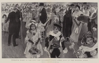 Driekoningenavond in de stad, het kinderbal met verkleedkleding in het Mansion House