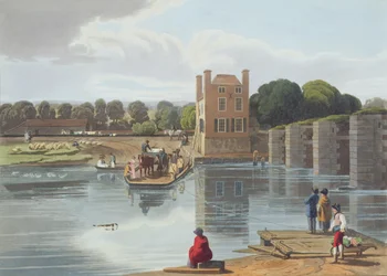 Datchet Ferry, nabij Windsor, gegraveerd door Robert Havell de Jongere, gepubliceerd 1818