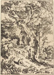 Studie van Bomen en Struiken met Zittende Figuur