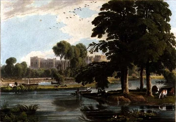Uitzicht op Windsor Castle vanaf de speelplaatsen van Eton College, gegraveerd door Robert Havell (1769-1832) 1814