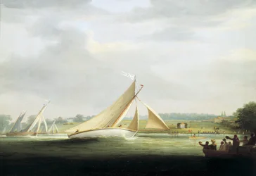 Jachten van de Cumberland Society race, op de Theems, circa 1815, voorloper van de Royal Yacht Race op de Theems