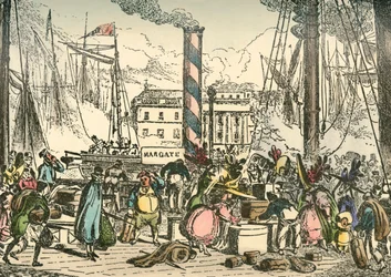 Aan boord gaan van de Margate stoomboot bij London Bridges Wharf