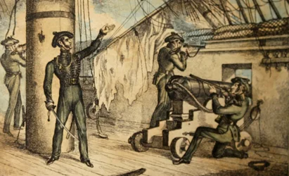 Mariniers in actie aan boord van een niet-geïdentificeerd oorlogsschip, c.1835