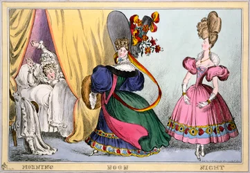 Ochtend Middag Nacht, ca.1828 (handgekleurde gravure)