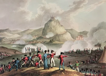 Beleg van San Sebastian, juli 1813, gegraveerd door Thomas Sutherland (ca. 1785)