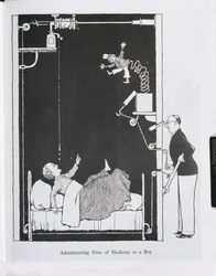Toediening van medicijn aan een jongen, illustratie uit 