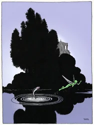 Een elf afgebeeld op de inleidende pagina van akte IV van William Shakespeare