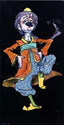 Lachende man in Turks kostuum