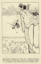 Opmerkelijke tegenwoordigheid van geest van een cinematograaf die een interessante close-up van zichzelf maakte tijdens een toevallige val van de top van Beachy Head