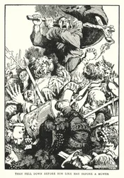 Ze vielen voor hem neer als hooi voor een maaier